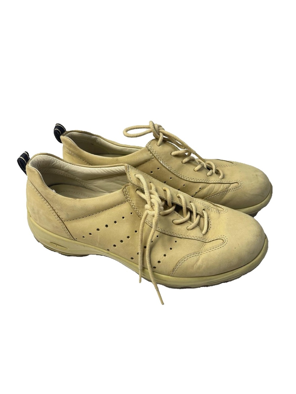 Beige Nubuck Leather Lace Up Sneakers Comfort Walking Shoes ECCO Size 37
